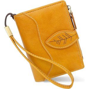 Girls Compact Bifold Leather Wallet with Wristlet RFID Blocking Wallet